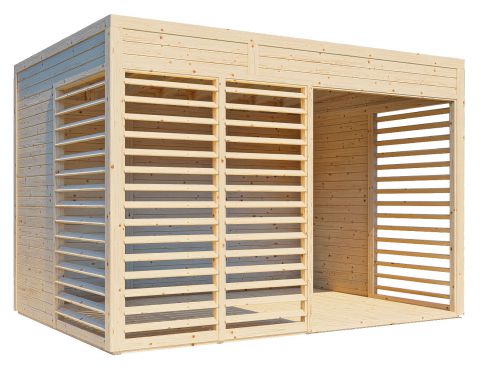 Abri de jardin / Pavillon de piscine 02 avec plancher et carton bitumé,  naturel - en éléments de