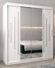 Armoire à portes coulissantes / Penderie avec miroir Tomlis 04A, Couleur : Blanc mat - Dimensions : 200 x 180 x 62 cm (h x l x p)