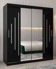 Armoire à portes coulissantes / Penderie avec miroir Tomlis 04A, Couleur : Noir - Dimensions : 200 x 180 x 62 cm (h x l x p)