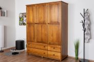 Armoire en bois de pin massif couleur chêne rustique Junco 03 - Dimensions : 195 x 154 x 60 cm (H x L x P)