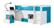 Lit fonctionnel / lit d'enfant / lit mezzanine avec base de lit et bureau "Geel" 21, blanc / turquoise - surface de couchage : 90 x 200 (l x L)