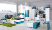 Chambre d'enfant Set B "Geel", 9 pièces, Blanc / Turquoise