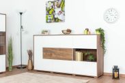 Commode Manase 07, couleur : brun chêne / blanc brillant - 97 x 180 x 41 cm (h x l x p)