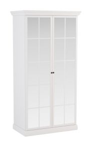 Armoire Torsakala 06 avec 200 x 102 x 56 cm, 2 étagères, 2 portes vitrées élégantes, 3 compartiments pratiques, 1 tringle à vêtements, blanc opale, ABS