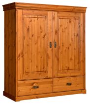 Armoire Jabron 02, pin massif, Couleur : Pin - 142 x 130 x 50 cm (H x L x P)