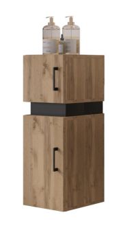 Salle de bain - Armoire haute Jalon 02, Couleur : Chêne Wotan / Noir mat - 90 x 30 x 32 cm (H x L x P)