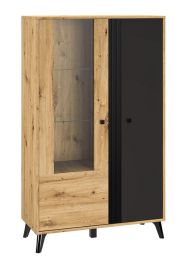 Vitrine Lassila 03, Couleur : Chêne Artisan / Noir - Dimensions : 153 x 92 x 40 cm (H x L x P), avec deux portes et 8 compartiments