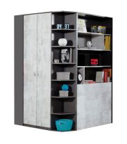 Armoire à portes battantes de la chambre des jeunes / armoire d'angle Ohey 01, couleur : gris foncé / gris clair - Dimensions : 195 x 135 x 135 cm (H x L x P)