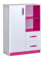 Chambre d'enfant - Commode Frank 06, couleur : blanc / rose - 125 x 90 x 40 cm (h x l x p)