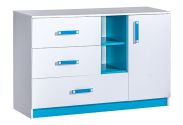 Chambre d'enfant - Commode Frank 07, couleur : blanc / bleu - 83 x 130 x 40 cm (h x l x p)