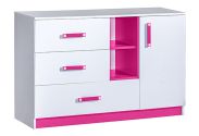 Chambre d'enfant - Commode Frank 07, couleur : blanc / rose - 83 x 130 x 40 cm (h x l x p)