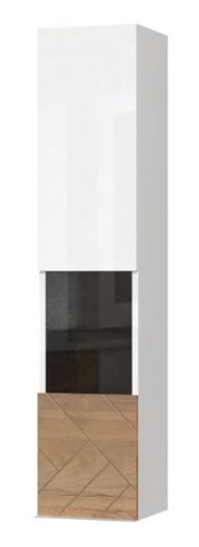 Vitrine suspendue Faleasiu 30, Couleur : Blanc / Noyer- Dimensions : 140 x 30 x 29 cm (H x L x P)