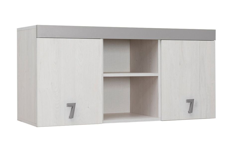 Chambre d'enfant - placard Luis 15, couleur : chêne blanc / gris - 58 x 120 x 42 cm (H x L x P)