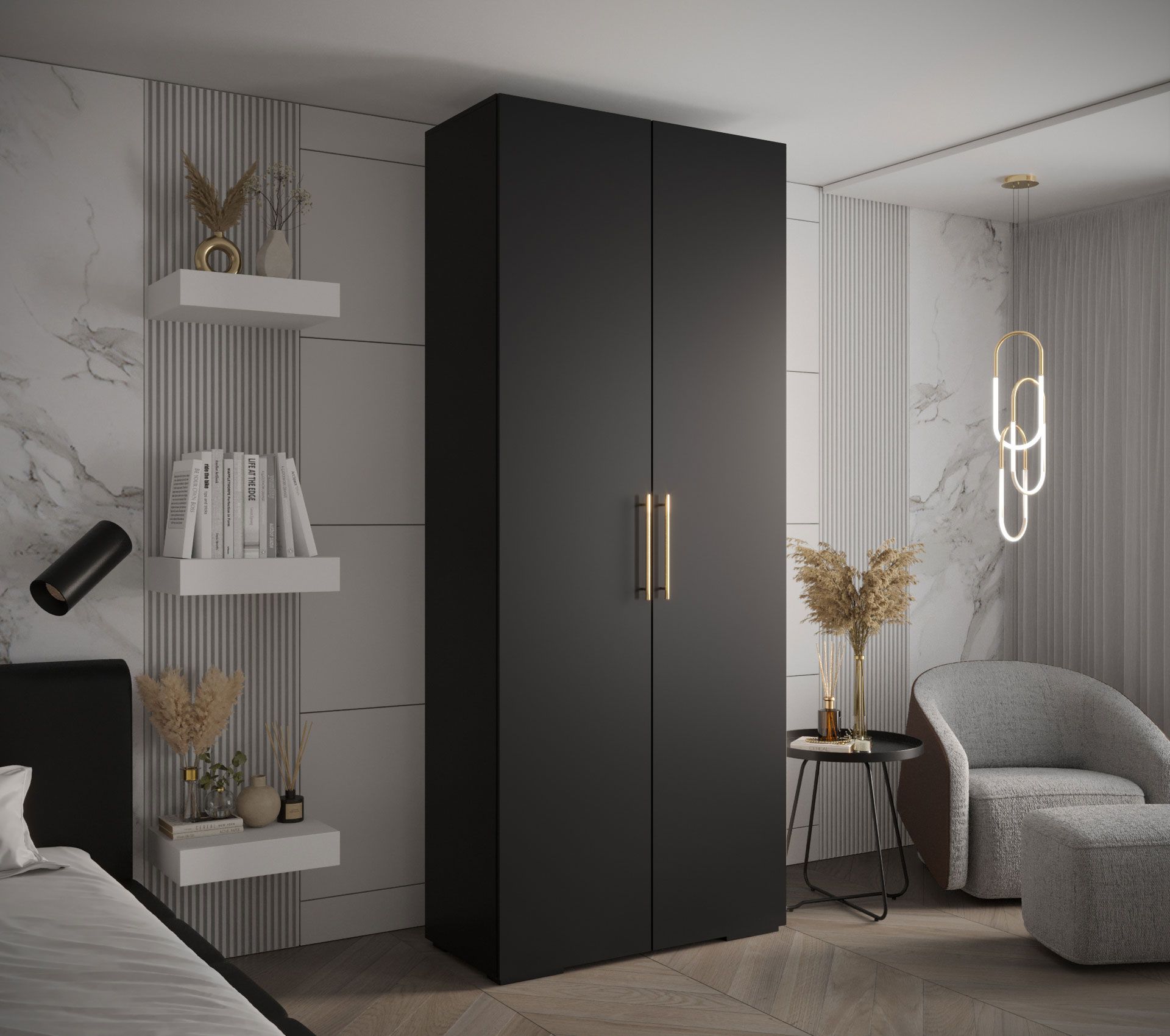 Armoire simple avec grand espace de rangement Karpaten 12, Couleur : Noir - dimensions : 236,5 x 100 x 47 cm (h x l x p)