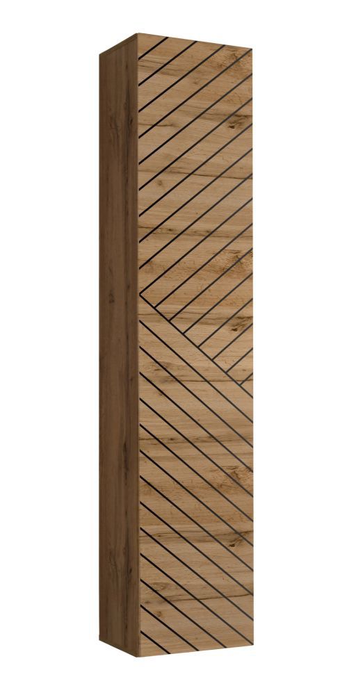 Armoire suspendue avec trois compartiments Kongsvinger 01, Couleur : Chêne wotan - dimensions : 180 x 30 x 30 cm (h x l x p), avec Système d'ouverture Push-to-open