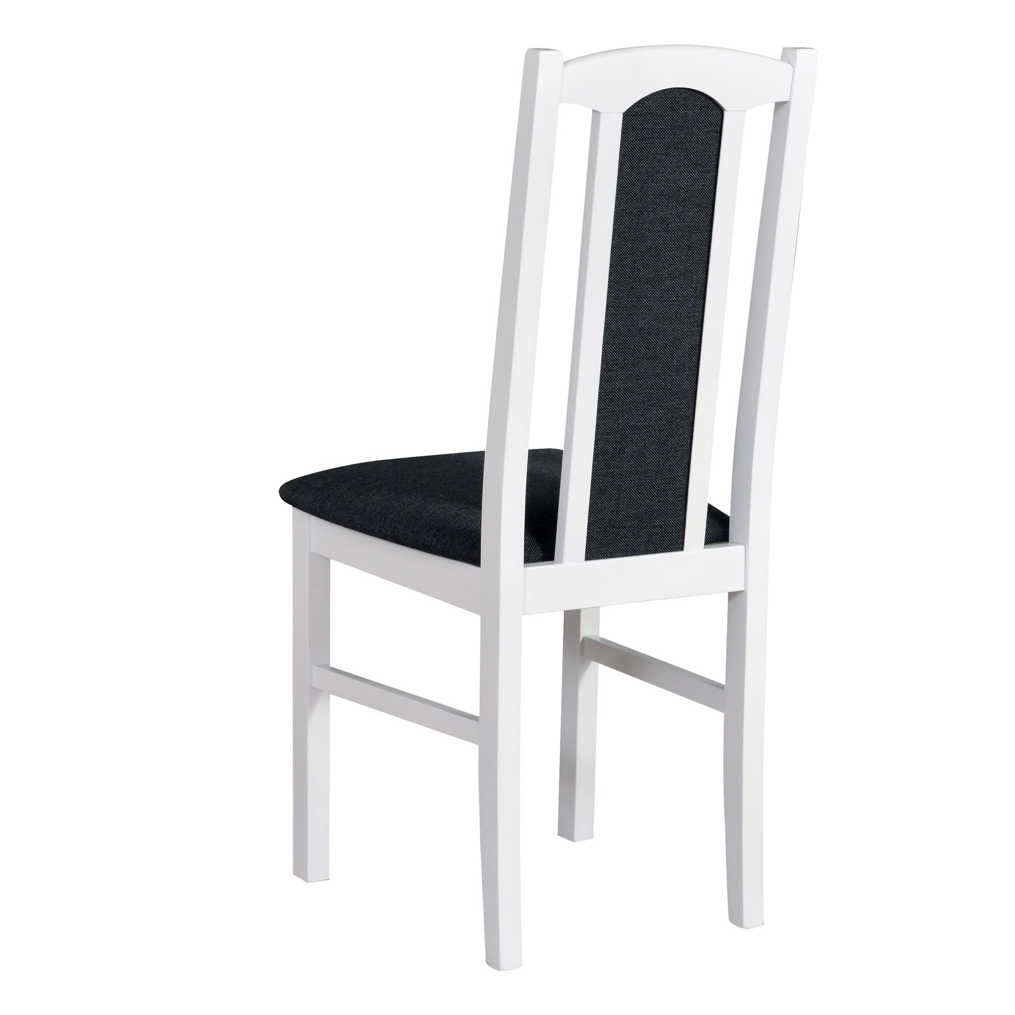 Chaise de salle à manger Madohn en hêtre blanc, style classique traditionnel, assise rembourrée confortable en noir, rembourrage en mousse T-25