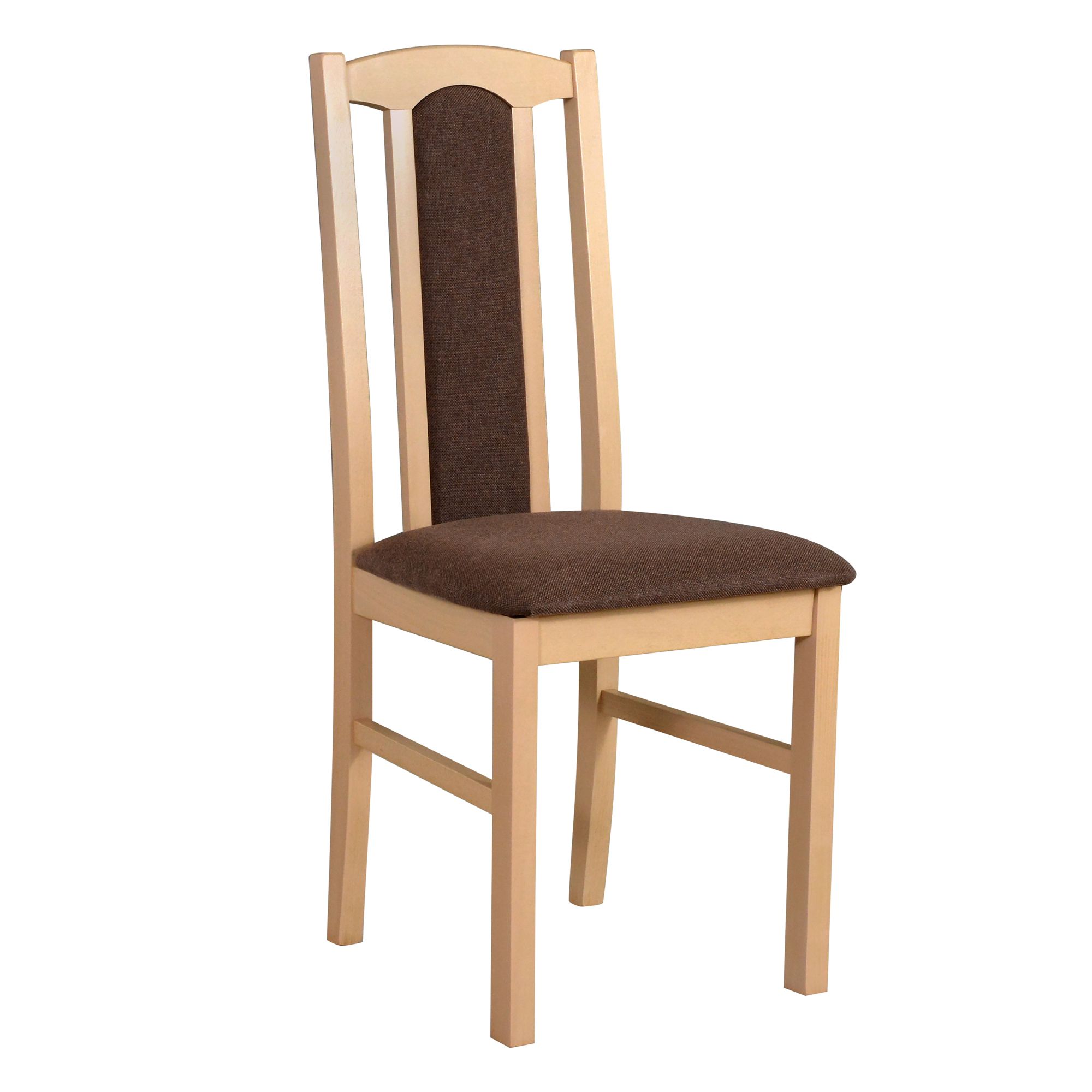 Chaise de salle à manger Madohn au design classique, hauteur d'assise de 47 cm, rembourrage marron avec mousse T-25, bois de hêtre massif aspect chêne, matériau robuste