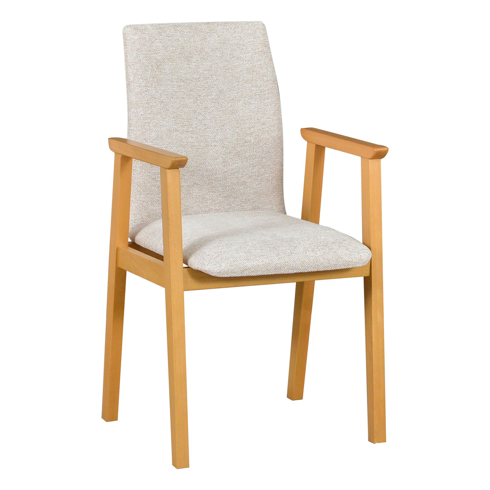 Fauteuil rembourré confortable Smilten avec accoudoirs, corps en bois de hêtre massif en chêne, revêtement textile en beige clair, bois durable, matériau de qualité supérieure