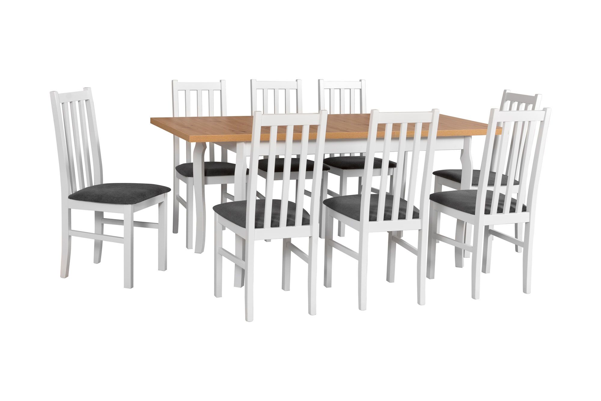 Salle à manger complète - Set H, 9 - pièces, 8 chaises en bois robuste, rembourrage confortable, de haute qualité, plateau de table stratifié, beaucoup d'espace