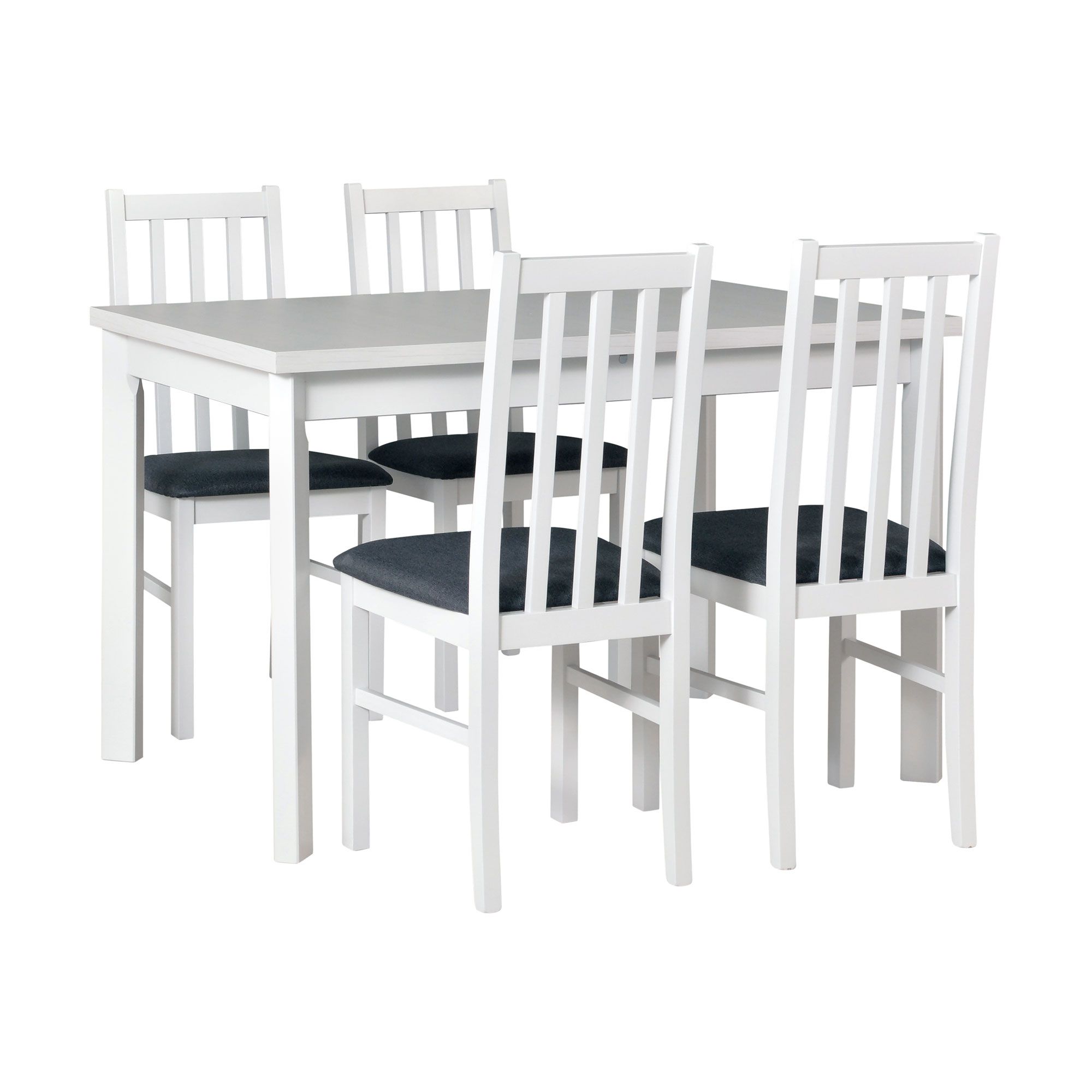 Salle à manger complète - Set I, 5 - pièces, peu encombrant, design moderne et simple, couleur du bois : blanc, 4 chaises en bois avec rembourrage, bonne stabilité