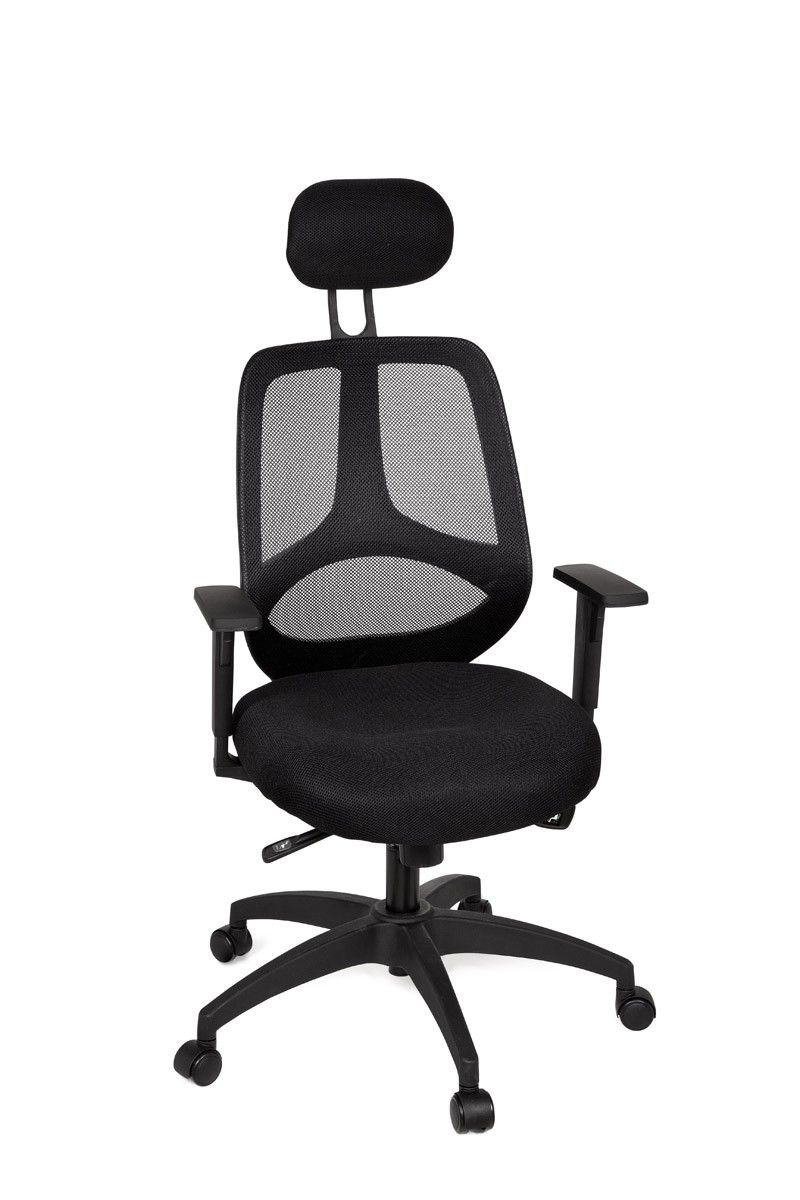 Siège de bureau Apolo 18 avec appui-tête réglable, noir, assise rembourrée extra épaisse, charge maximale 120 kg, mécanisme synchrone à 5 niveaux