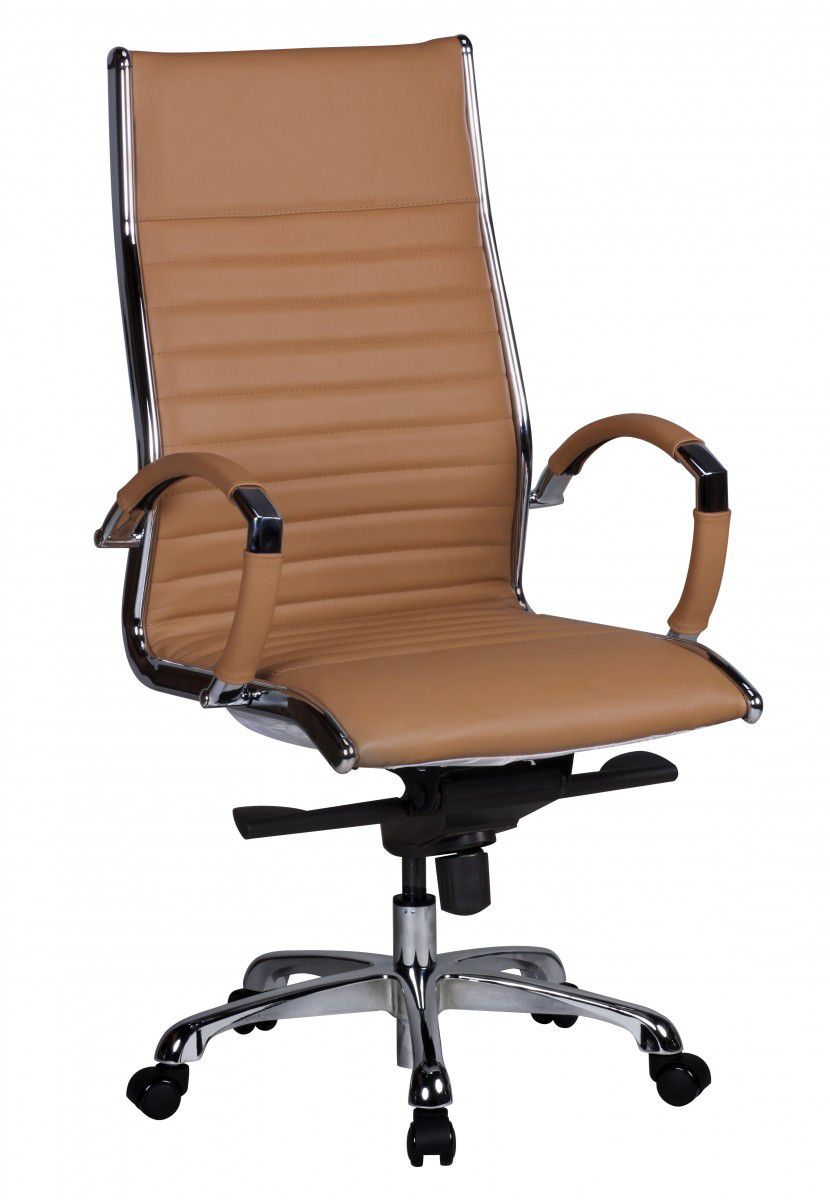 Chaise de bureau XXL Apolo 45, Couleur : Caramel / Chrome, avec mécanisme Multiblock 5 points