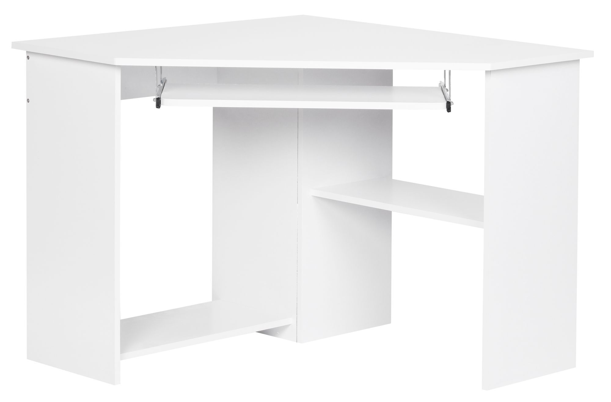 Bureau d'angle Apolo 142, Couleur : Blanc mat, avec tablette clavier coulissante - dimensions : 48 x 94 cm (l x p)