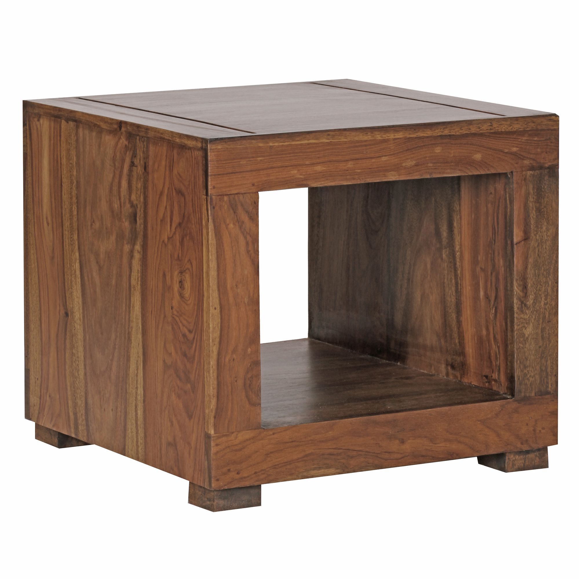 Petite table basse en bois massif de Sheesham Apolo 161, Couleur : Sheesham - dimensions : 45 x 50 x 50 cm (h x l x p), recouverte d'un vernis transparent protecteur