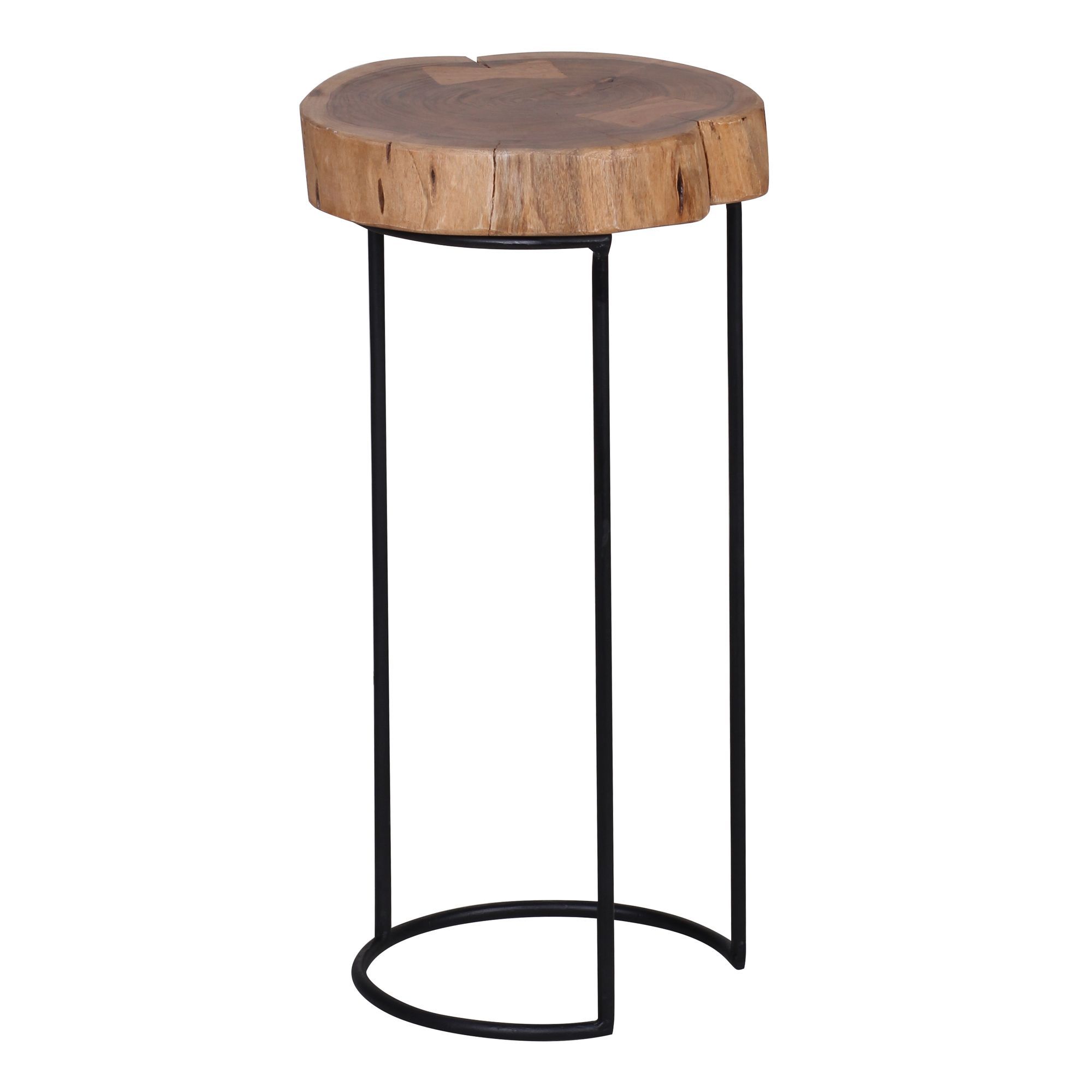 Table d'appoint faite main en bois massif d'acacia, Couleur : Acacia / Noir - dimensions : 55 x 28 x 28 cm (h x l x p), plateau en forme de tronc d'arbre