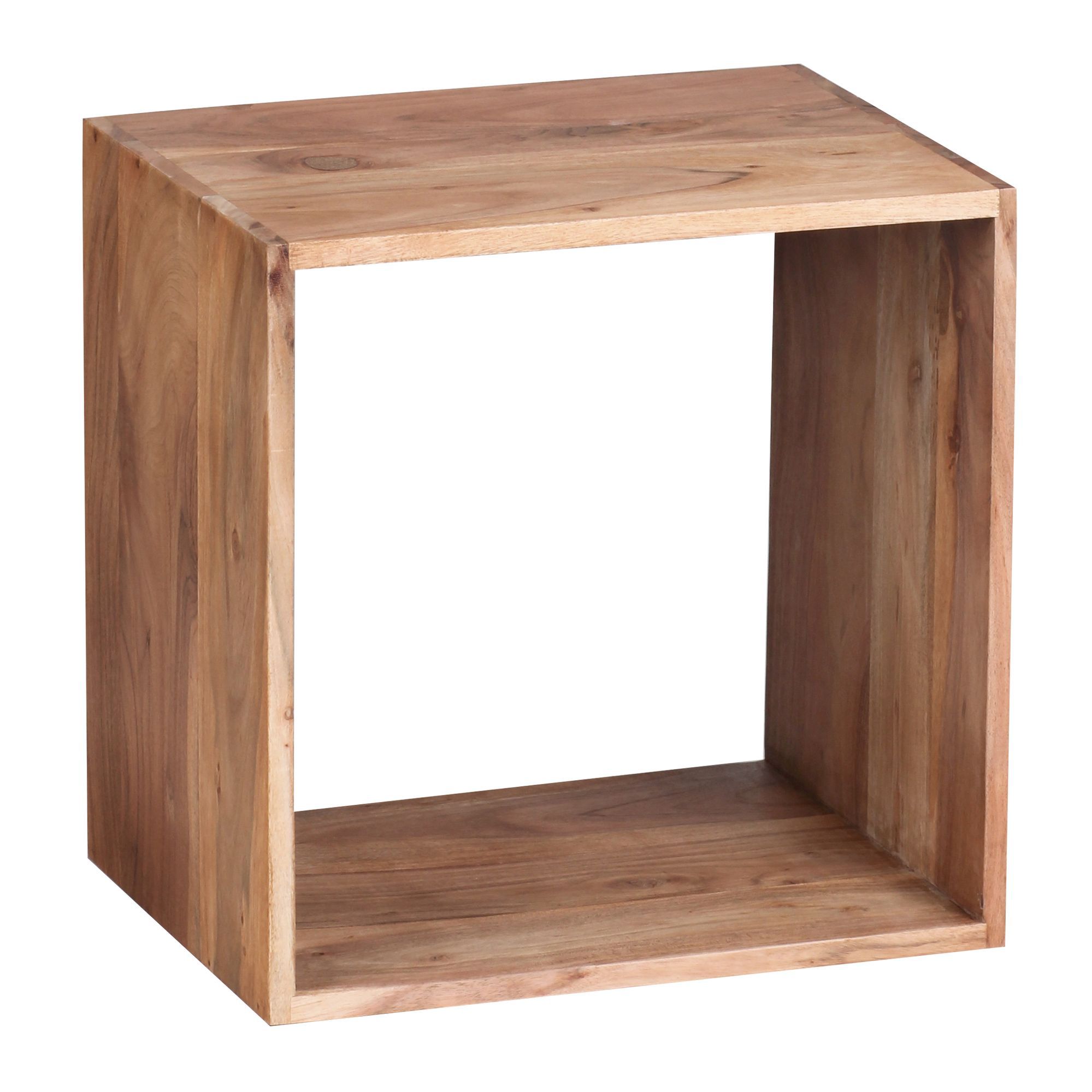 Petite étagère faite main en bois massif d'acacia, Couleur : Acacia - dimensions : 43 x 43 x 33 cm (h x l x p), peut également servir de table d'appoint