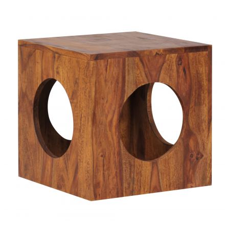 Table d'appoint carrée au look intéressant, couleur : Sheesham - dimensions : 35 x 35 x 35 cm (h x l x p), en bois massif de Sheesham
