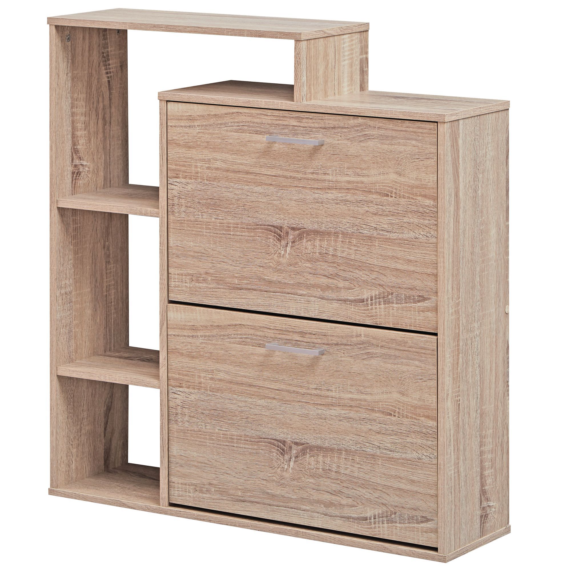 Armoire à chaussures fonctionnelle, Couleur : Chêne de Sonoma - dimensions : 93 x 85 x 24 cm (h x l x p), avec 2 compartiments à chaussures pour 12 paires de chaussures