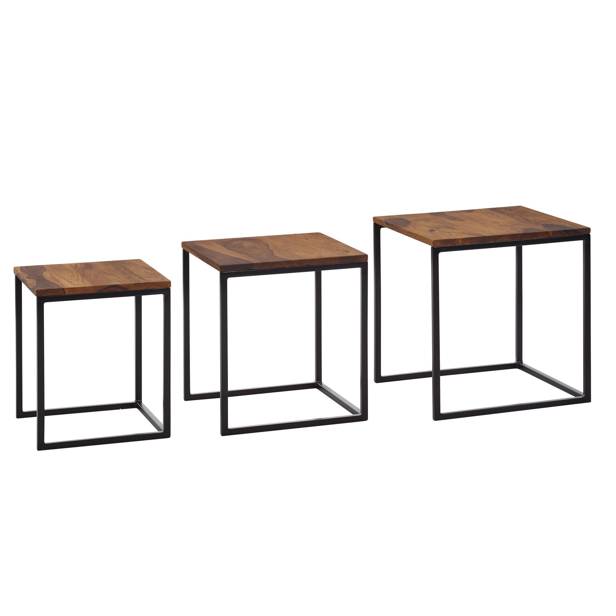 Set de 3 tables de salon en bois massif de Sheesham, couleur : Sheesham - Dimensions : 40 x 40 x 42 / 35 x 35 x 39 / 30 x 30 x 36 cm (L x P x H)