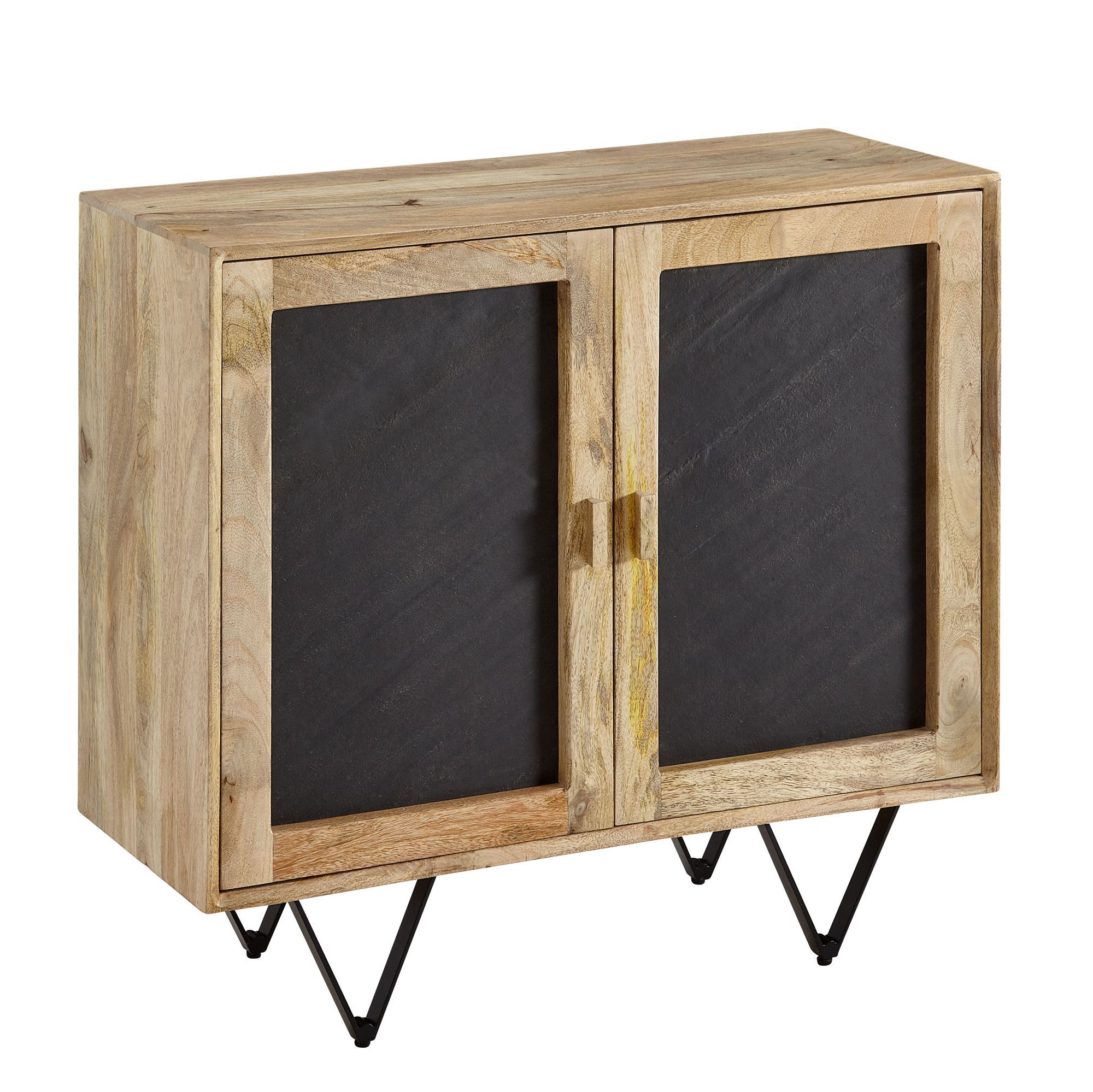 Commode / Buffet, Couleur : Anthracite / Manguier, massif partiel - Dimensions : 75 x 80 x 35 cm (H x L x P)