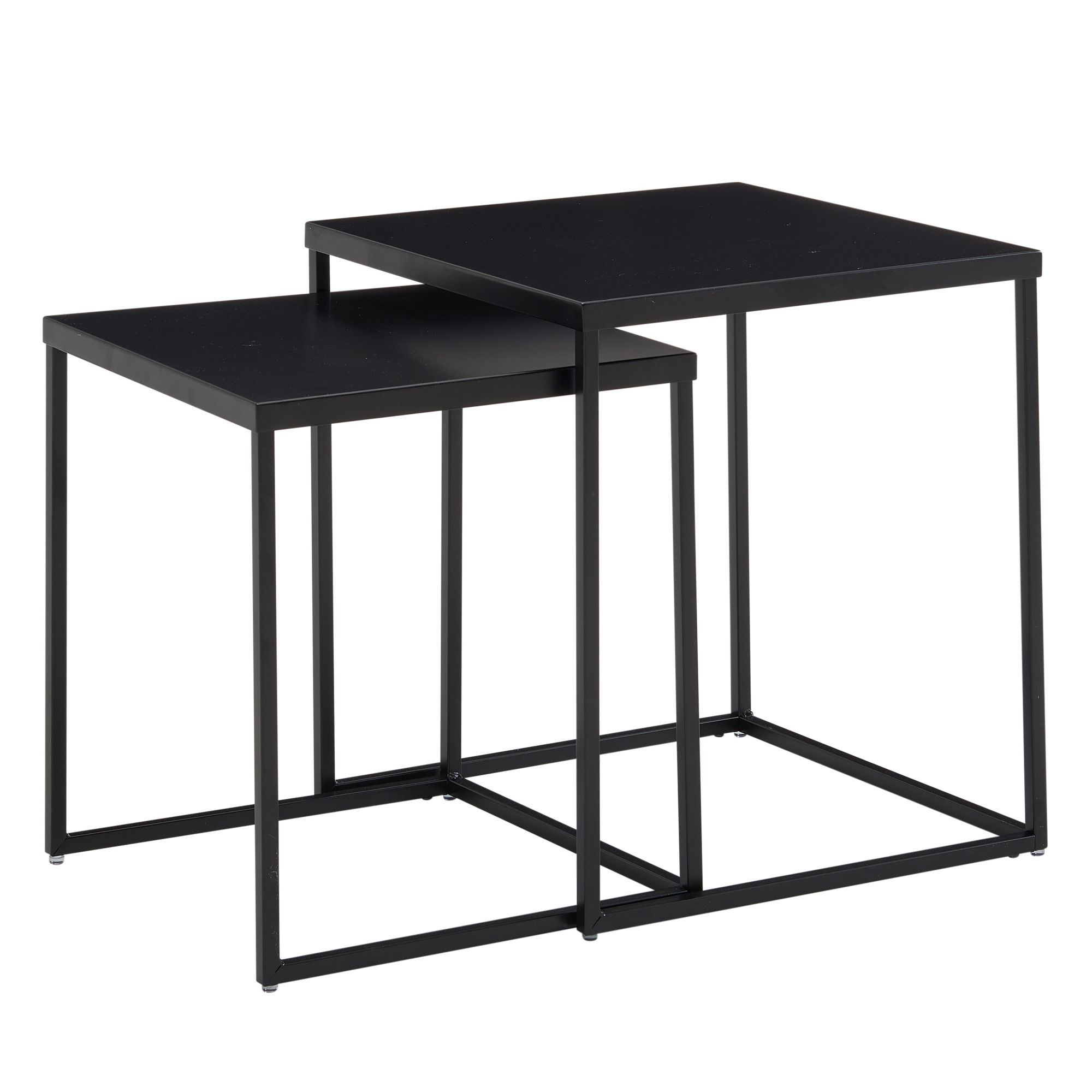 Table de salon, set de 2 tables carrées, Couleur : Noir - dimensions : 40 x 40 x 45 cm et 35 x 35 x 40 cm (L x P x H)