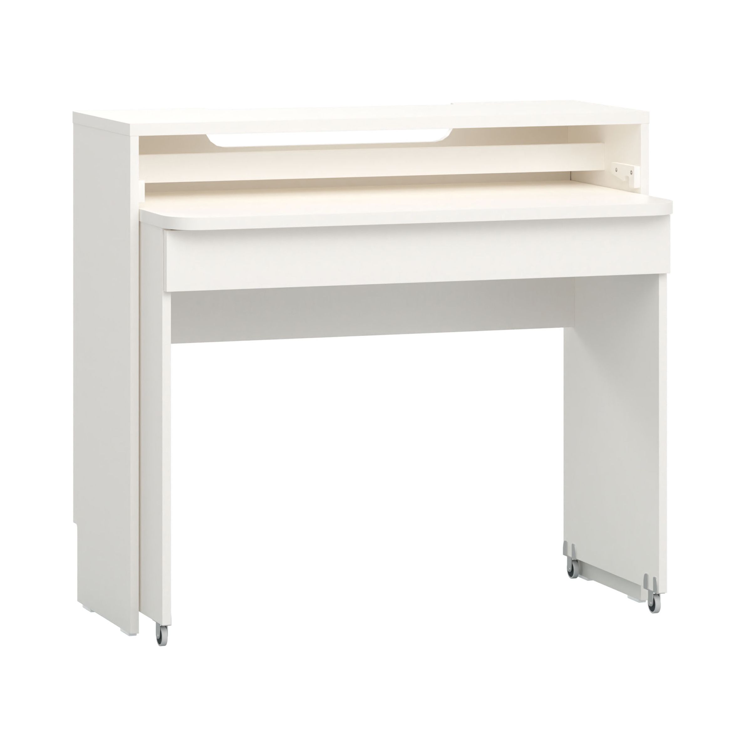 Bureau avec tablette clavier extensible Aenna 122, Couleur : Blanc, dimensions : 90 x 100 x 80 cm, design très pratique et moderne