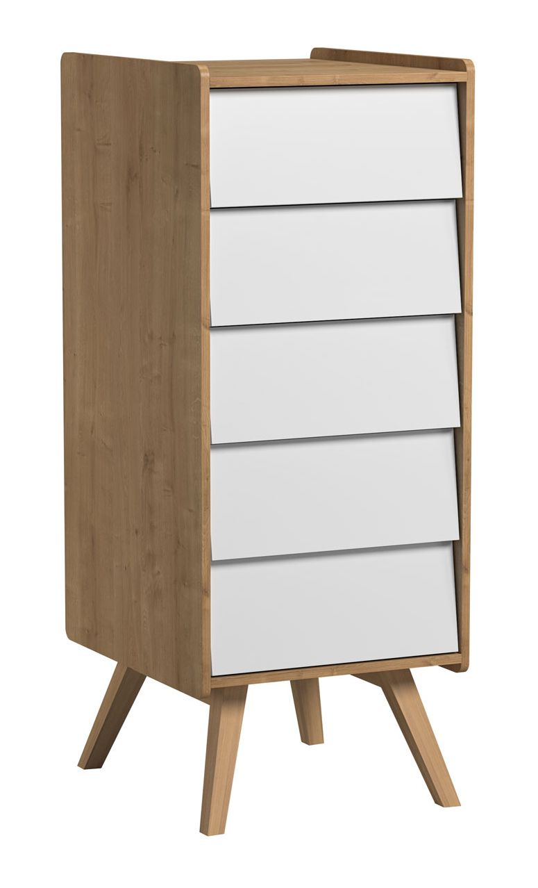 Commode Jorinde 10, couleur : chêne / blanc - Dimensions : 128 x 51 x 41 cm (h x l x p)