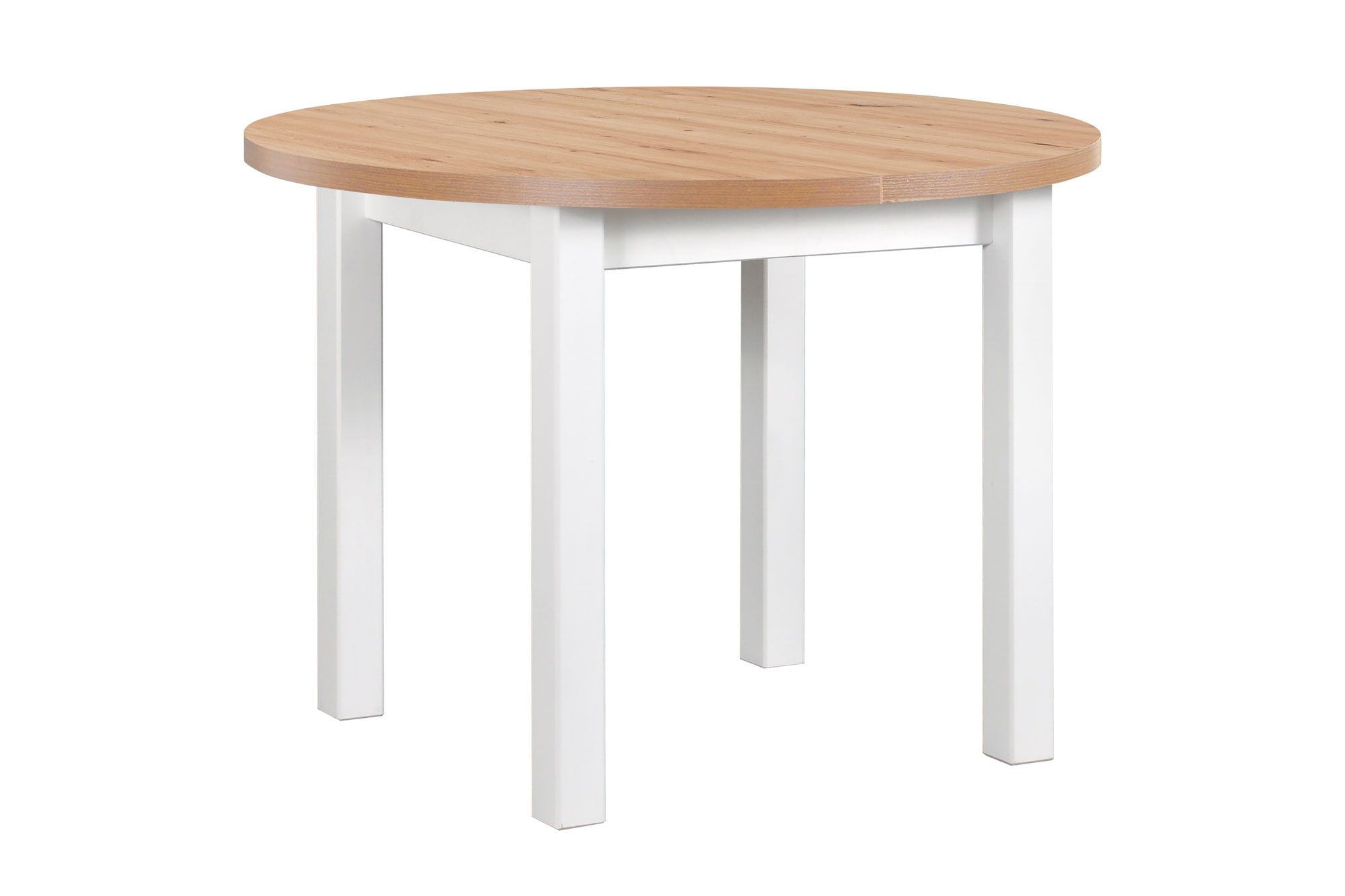 Table de salle à manger extensible ILZE au design simple, blanc/chêne, peu encombrante, dimensions Ø 100/180 (H x P), hauteur du plateau 32 mm, plateau de table laminé