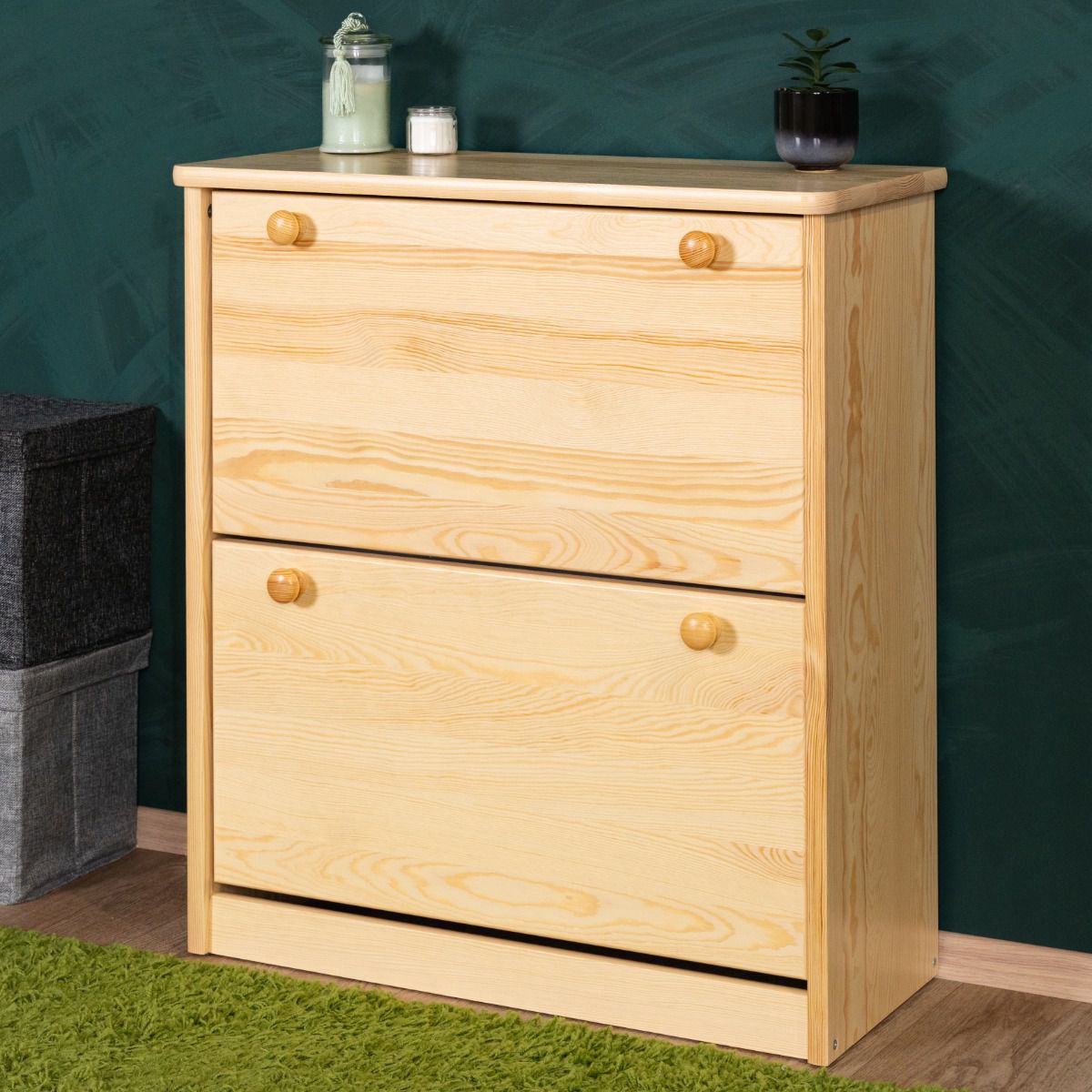 Armoire à chaussures en bois de pin massif, naturel Junco 214 - Dimensions 80 x 72 x 30 cm