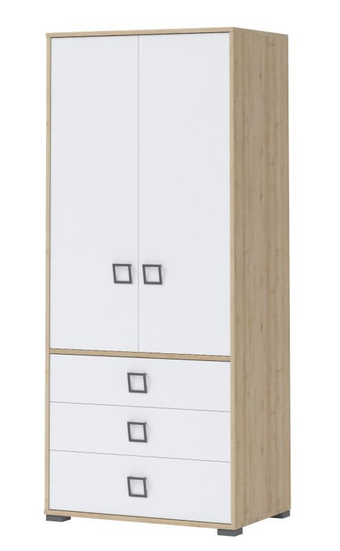 Chambre d'enfant - armoire à portes battantes / armoire Benjamin 13, couleur : hêtre / blanc - 198 x 84 x 56 cm (h x l x p)