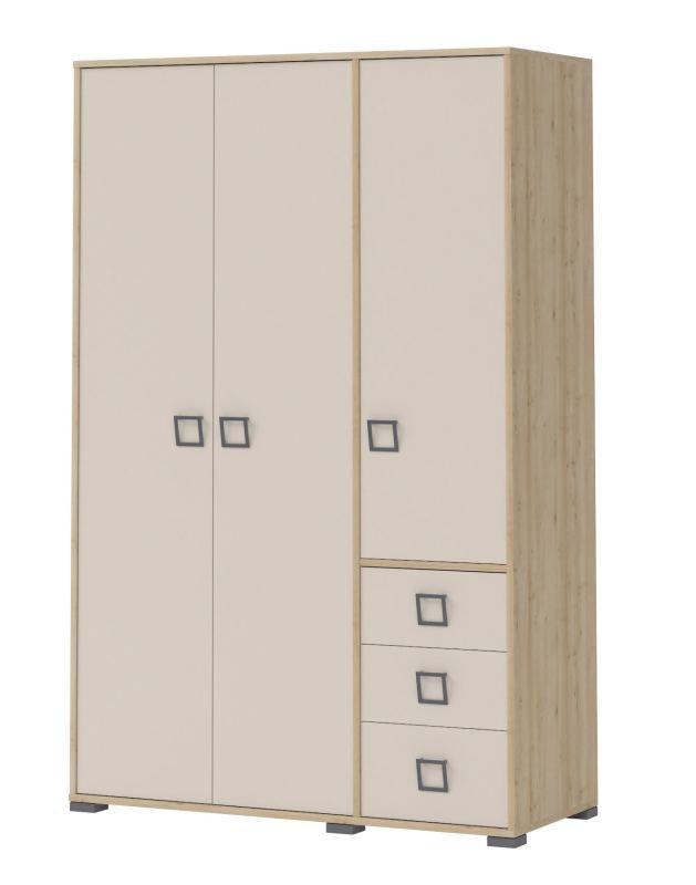 Chambre d'enfant - armoire à portes battantes / armoire Benjamin 14, couleur : hêtre / crème - 198 x 126 x 56 cm (h x l x p)