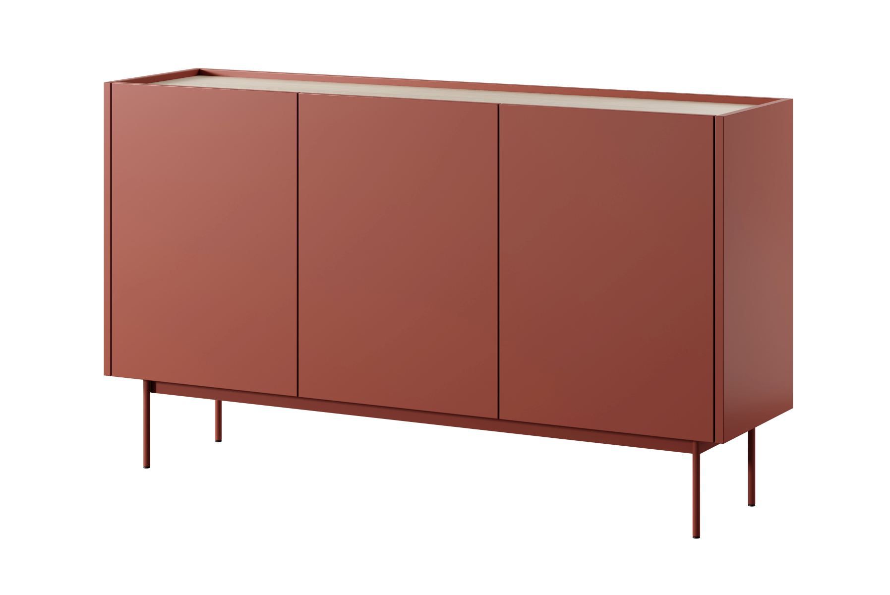 Commode Cascob 02 avec système Soft Close et 6 compartiments, rouge céramique / chêne, 83 x 144 x 37 cm, design sobre sans poignées, beaucoup d'espace de rangement