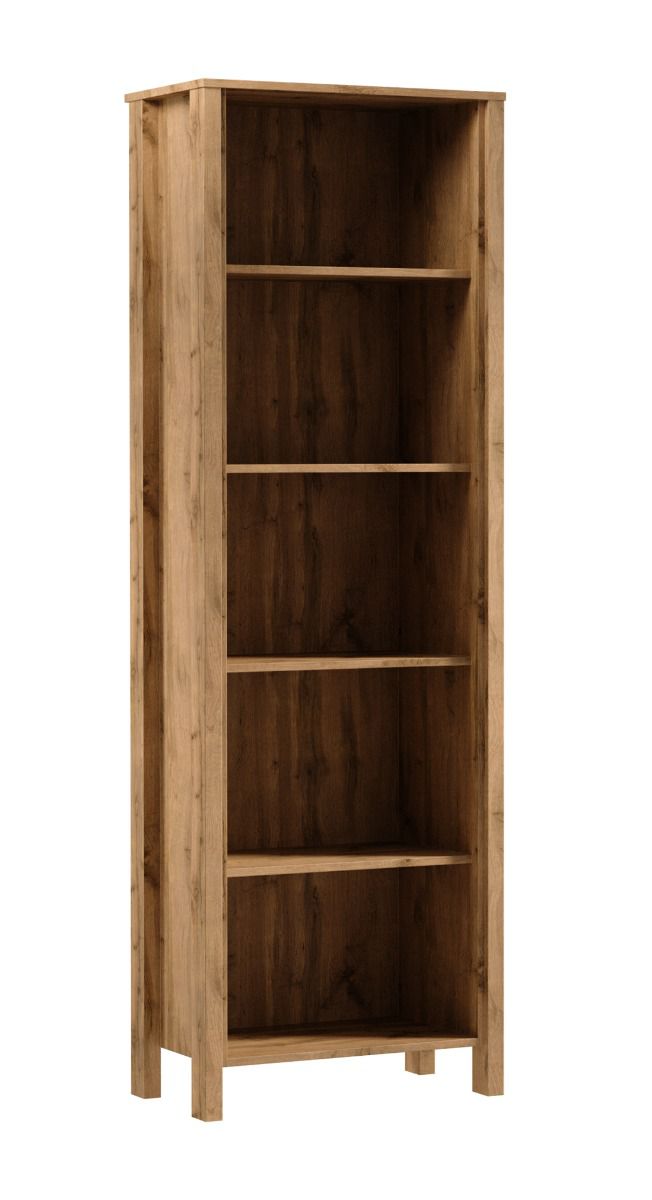 Armoire Braianik 09 en chêne Wotan avec 5 compartiments ouverts, 4 étagères, pieds de 36 mm d'épaisseur, ABS, pour salon, bureau, 200 x 66 x 37 cm