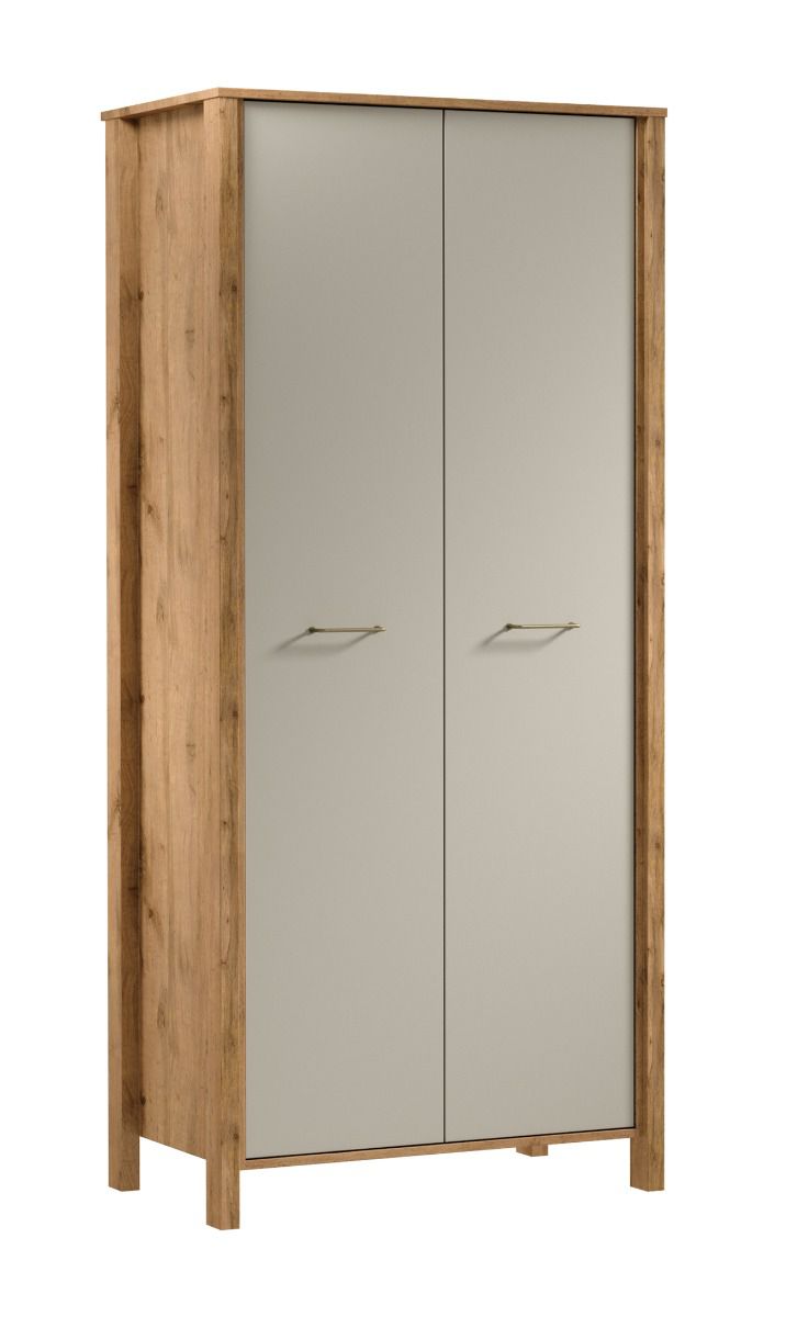 Armoire Braianik 13 en Chêne Wotan / Beige, 200 x 90 x 53 cm, 2 portes, 2 étagères, 1 tringle, 2 compartiments, chambre à coucher, ABS protection des bords