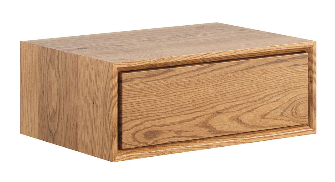 Table de chevet Amru 09 en chêne huilé, à suspendre, 19 x 50 x 35 cm, avec 1 tiroir avec système Soft Close, en bois massif, push to open