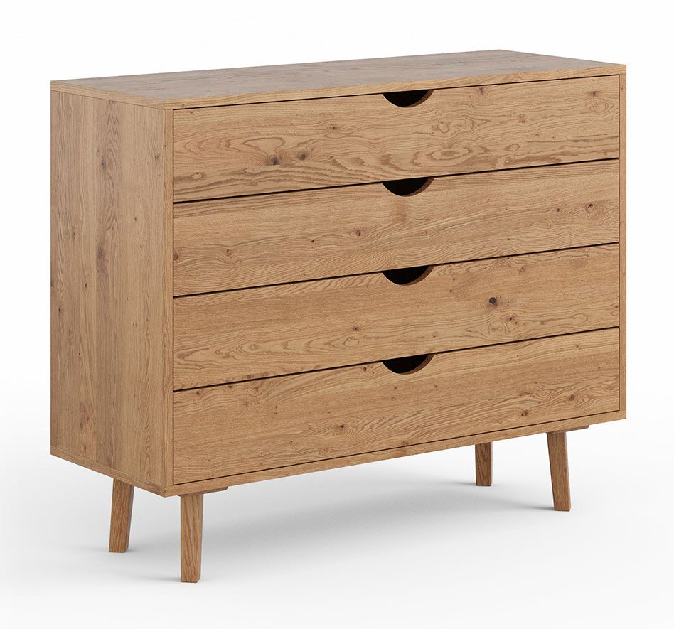 Commode Mina 02 en chêne sauvage massif, bois huilé, 90x 110 x 40 cm, avec 4 tiroirs spacieux, Soft Closing System intégré, minimaliste