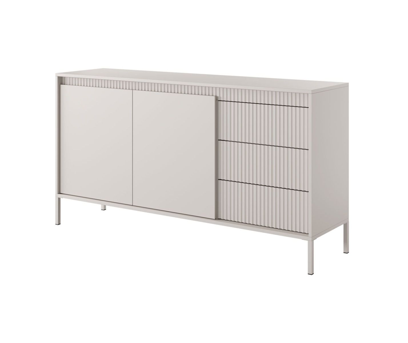 Commode avec grand espace de rangement Balta 02, Couleur : Beige, trois tiroirs, fonction push-to-open, dimensions : 81 x 153,5 x 39,5 cm, quatre compartiments