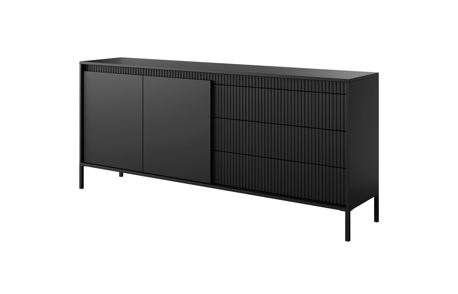 Commode / Buffet à trois tiroirs Balta 09, quatre compartiments, Couleur : Noir, dimensions : 41 x 187 x 39,5 cm, fonction push-to-open, protection des bords ABS