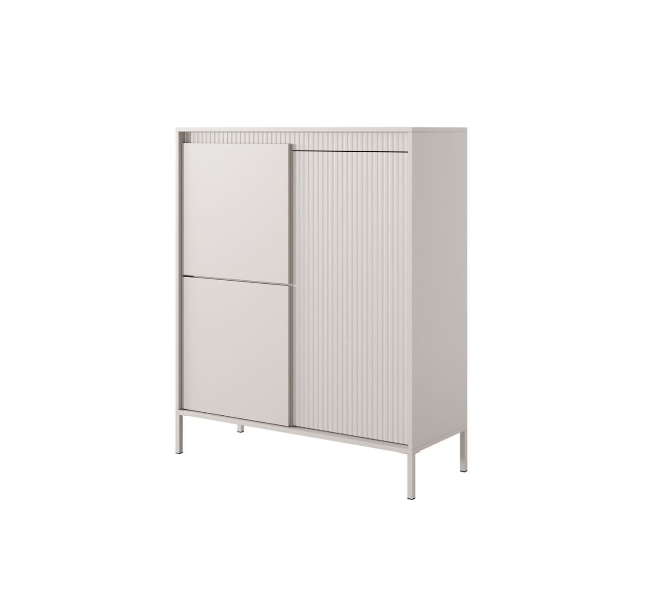 Commode stylée avec trois portes Balta 01, Couleur : Beige, sept compartiments, avec fonction push-to-open, Dimensions : 123 x 103,5 x 39,5 cm, protection des chants ABS