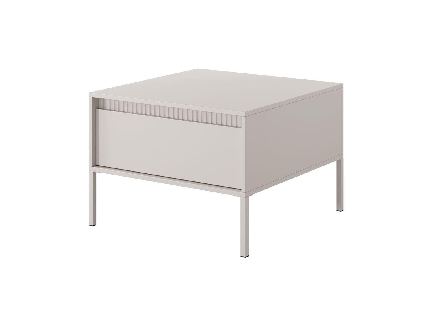 Table basse moderne avec un tiroir Balta 06, fonction push-to-open, Couleur : Beige, Dimension : 48 x 68 x 68 cm, Protection des chants ABS